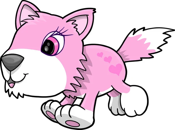 Roze meisje wolf pup hond vector illustratie kunst — Stockvector