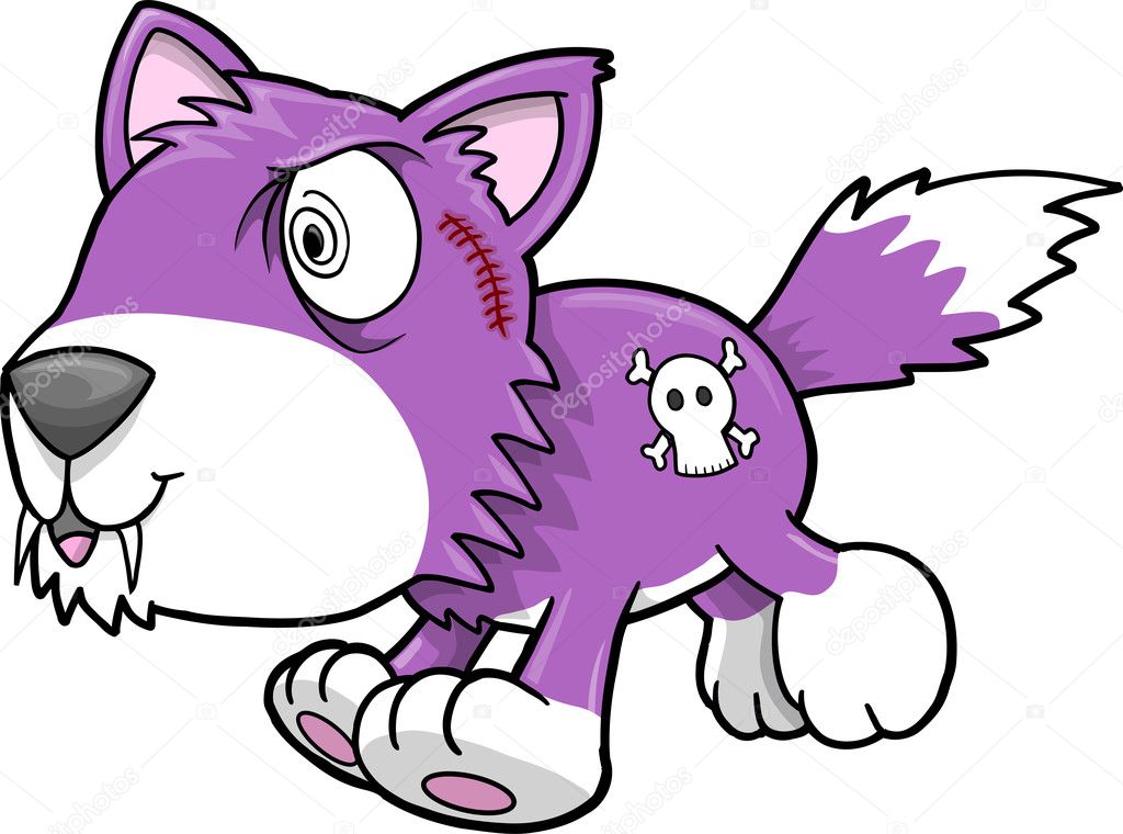 Crazy Purple Wolf Puppy Dog Vector Illustration Art