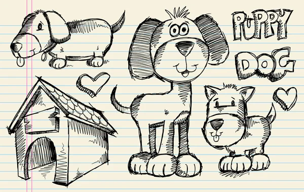 Зошит Doodle Начерк цуценя собака Векторна ілюстрація Pet Set — стоковий вектор