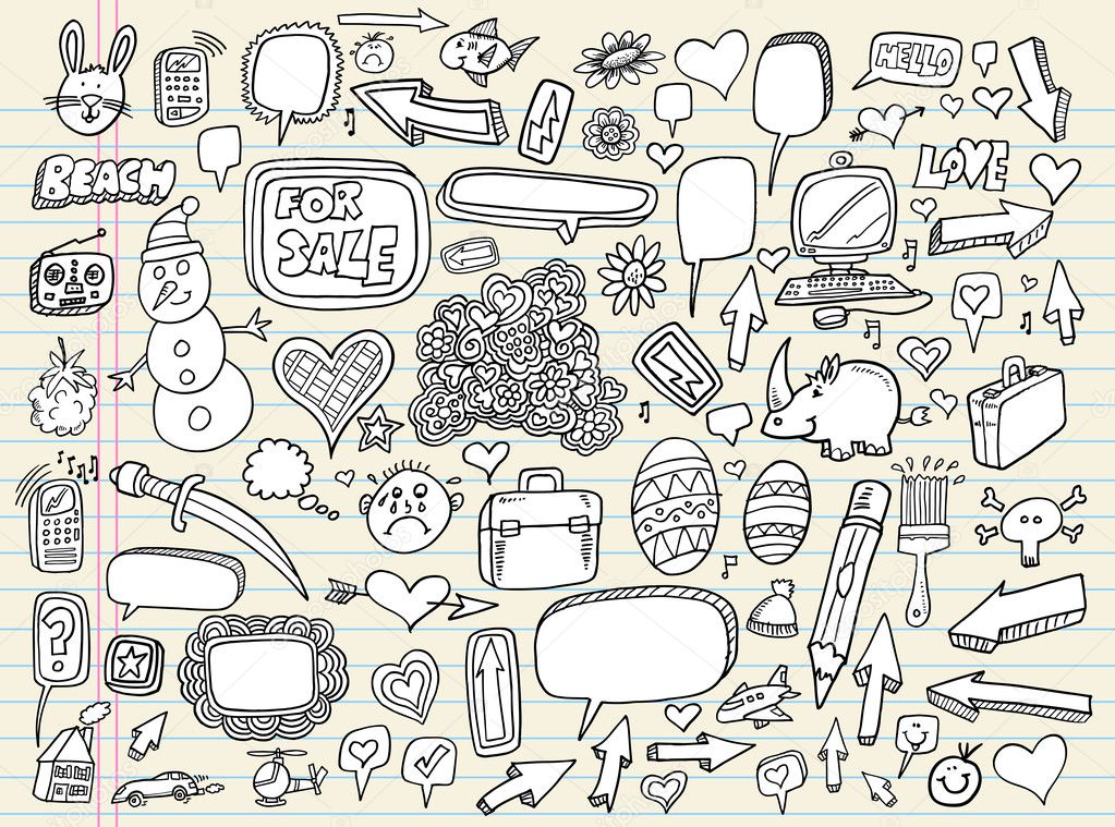 Doodle Speech Bubble Design Elements Mega Vector Illustration Set