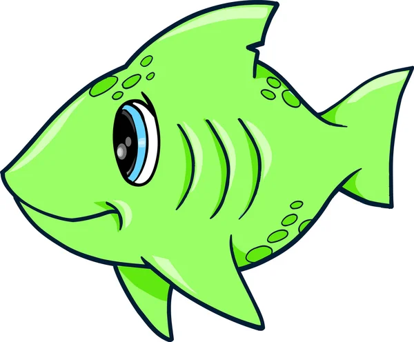 Illustration vectorielle estivale de l'océan de requin vert mignon — Image vectorielle