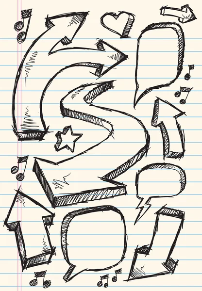 Juego de ilustración vectorial de flecha de burbuja de voz Doodle Sketch — Archivo Imágenes Vectoriales