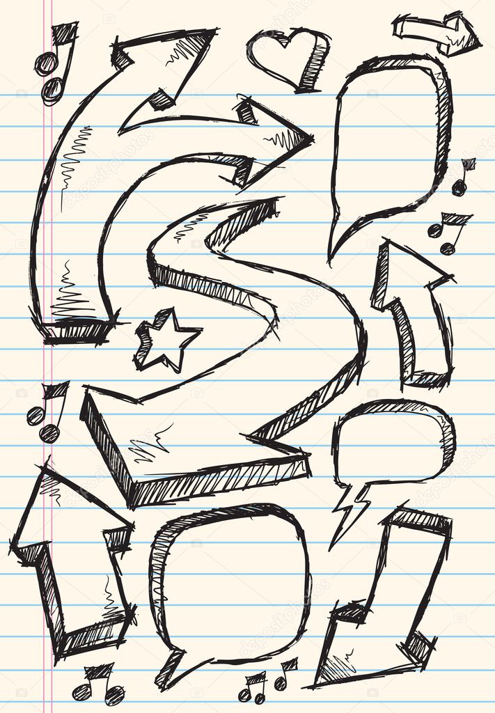 Doodle Sketch Speech Bubble Arrow Vector Illustration Set