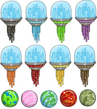 Spaceport Planet Vector Illustration Set clipart