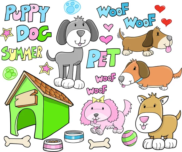 Puppy Dog Pet Літо Векторний набір — стоковий вектор