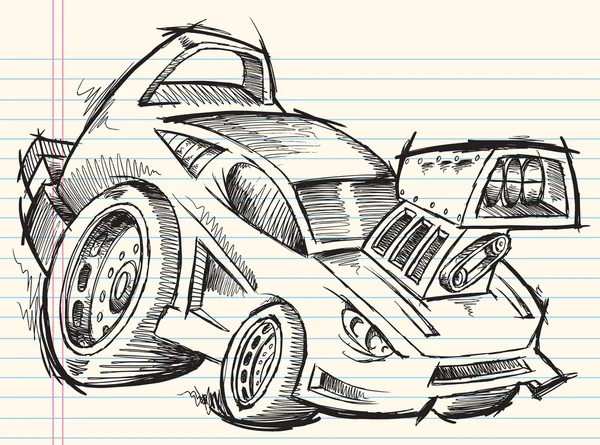 Doodle σκίτσο αυτοκίνητο δρόμου διάνυσμα — Διανυσματικό Αρχείο
