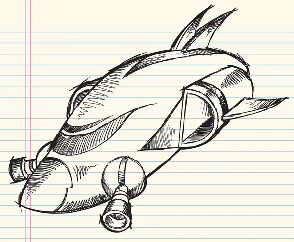 Doodle skica kosmickou loď raketa vektorové ilustrace umění — Stockový vektor