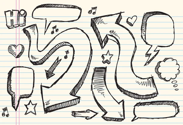 Juego de ilustración vectorial de flecha de burbuja de voz Doodle Sketch — Archivo Imágenes Vectoriales