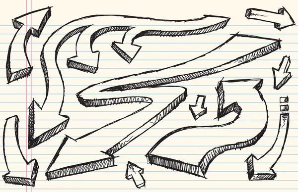Juego de ilustración vectorial de flecha de bosquejo de cuaderno Doodle — Vector de stock