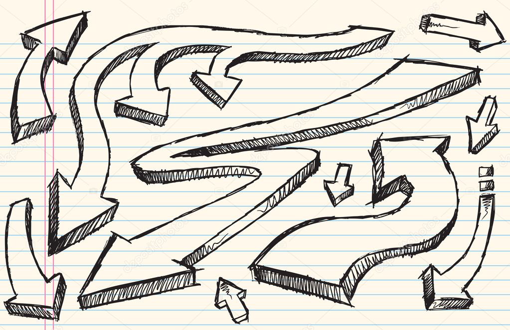 Notebook Doodle Sketch Arrow Vector Illustration Set