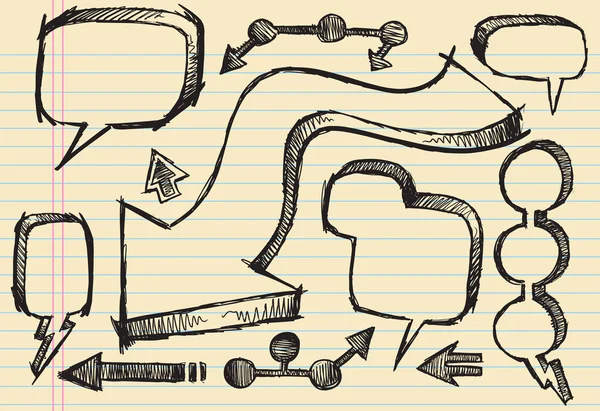 Juego de ilustración vectorial de flecha de burbuja de voz de boceto de cuaderno Doodle — Vector de stock