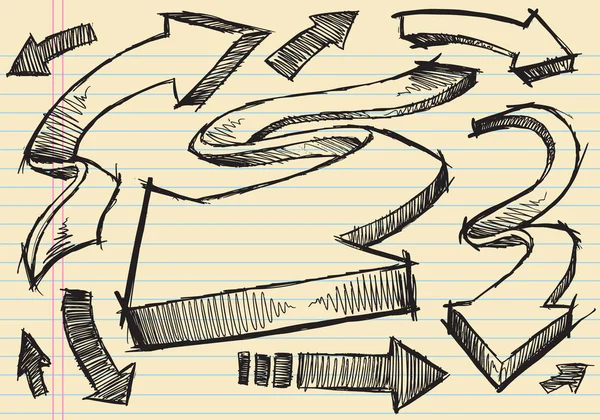 Caderno Doodle Sketch Arrow Vector Ilustração Set — Vetor de Stock