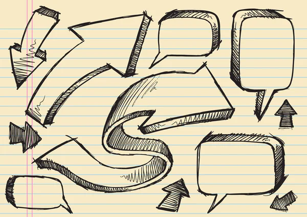Desenho doodle Setas e conjunto de vetor de bolha de fala — Vetor de Stock