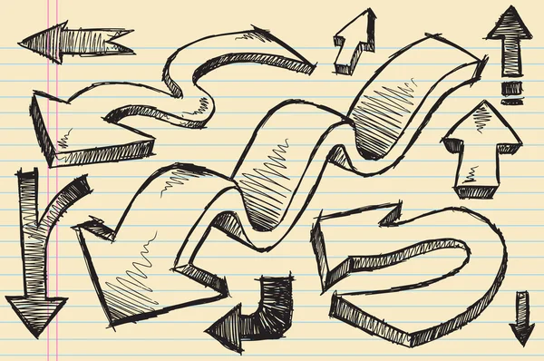 Notebook Doodle Sketch Arrow Vector Illustration Set — Stock Vector