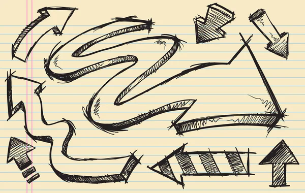 Notebook Doodle Sketch Arrow Vector Illustration Set — Stock Vector
