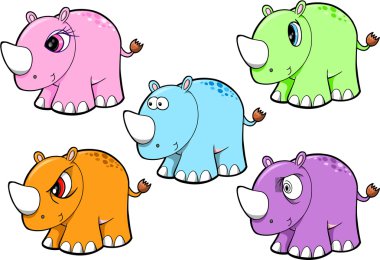 Cute Rhino Safari Animal Vector Set clipart