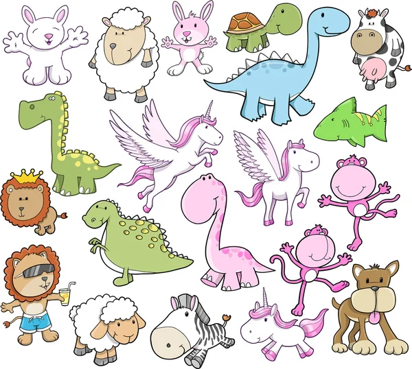 Cute dieren vector illustratie setelementos de doodle verano tropical dibujo vector conjunto — Stockvector