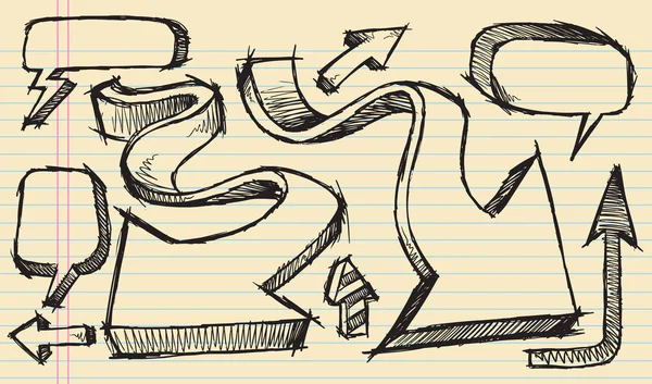 Sketchy doodle Flèches et bulle vocale vectoriel Illustration Set — Image vectorielle