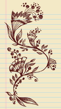 Sketchy Doodle Elegant Flowers and Vines Hand Drawn Vector clipart