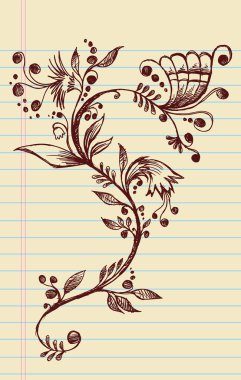 Sketchy Doodle Elegant Flowers and Vines Hand Drawn Vector clipart