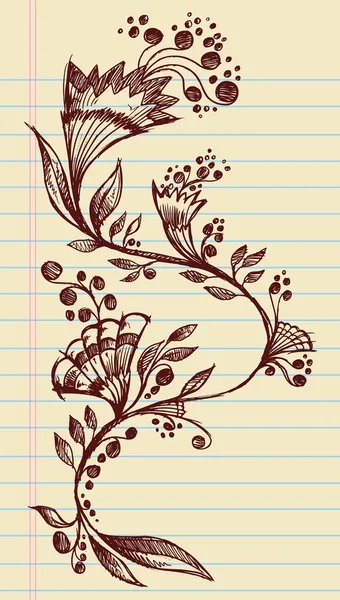 Yarım yamalak doodle zarif çiçekler ve üzüm elle çizilmiş vektör — Stok Vektör