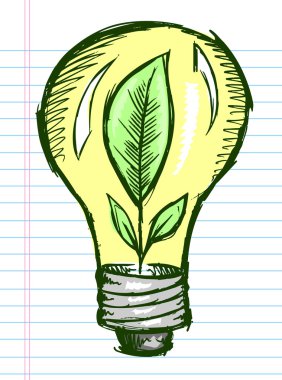 Doodle Sketch Light Bulb with Plant inside Vector Art clipart