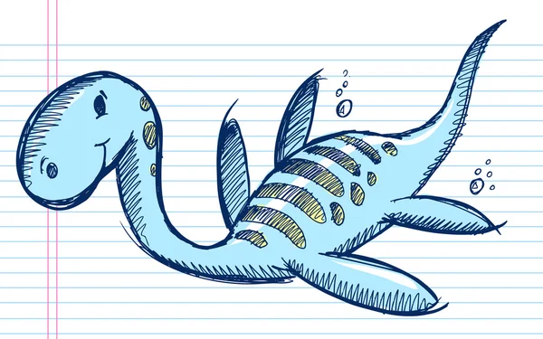 Bosquejo doodle mar océano Dinosaurio vector animal — Vector de stock