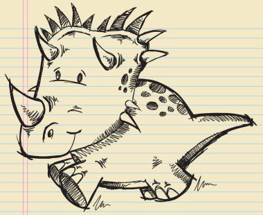 Triceratops dinozor doodle kroki vektör çizim