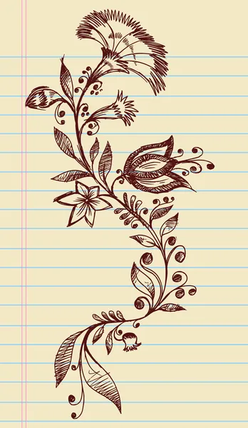 粗略涂鸦优雅鲜花和葡萄藤的手绘制的矢量 — 图库矢量图片