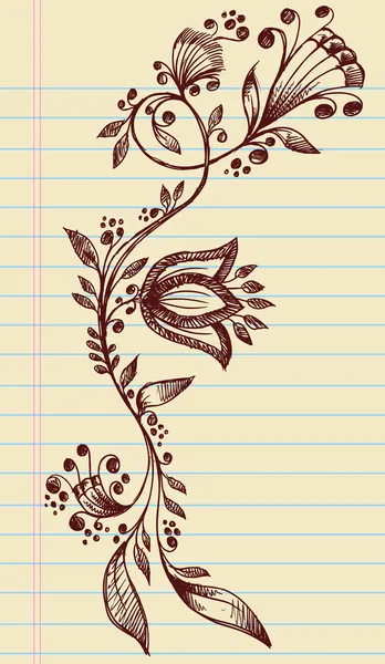 Sketchy Doodle Elegant Flowers and Vines Hand Drawn Vector — Stock Vector