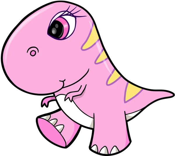 可爱的女孩粉红恐龙动物矢量插图艺术 — 图库矢量图片