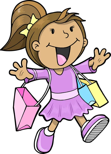 Ευτυχής χαριτωμένο ψώνια κορίτσι εικονογράφηση φορέας — Διανυσματικό Αρχείο