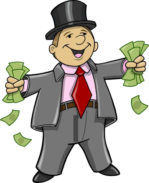 Hombre de negocios rico con dinero Vector Ilustración — Vector de stock