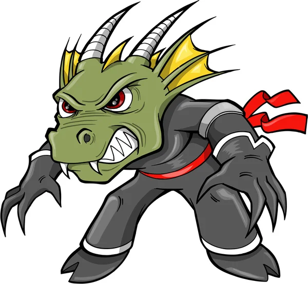 Warrior Ninja Dragon Lizard Vector Illustration — Stock Vector