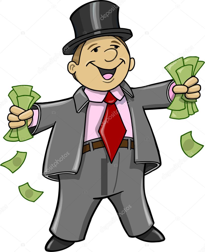 Rich Business Man with money Vector Illustration