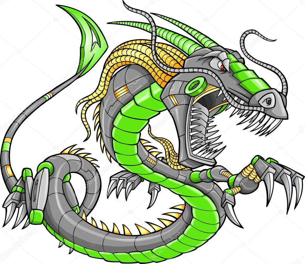 Green Robot Cyborg Dragon Vector Illustration art