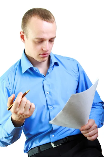 Businessman reading documents — Stock Photo, Image