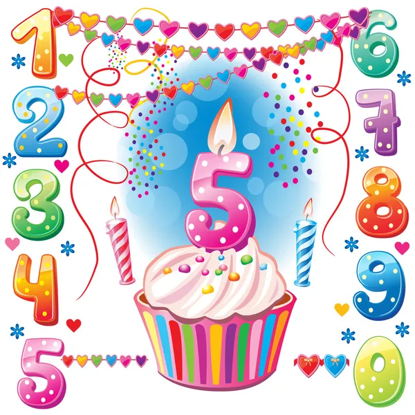 Candele di compleanno numerate e torta — Vettoriale Stock