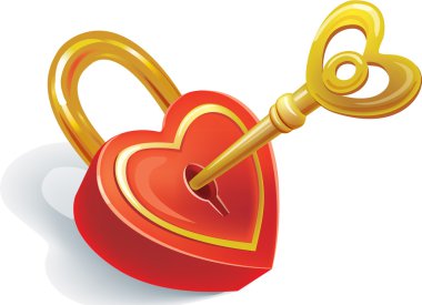 Key and lock in heart shape clipart