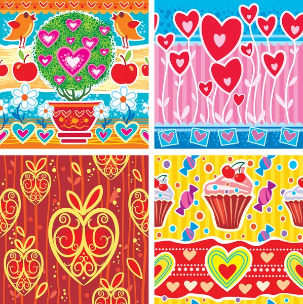 Set of pattern with hearts — Stock Vector