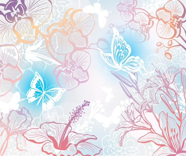 Çiçekler ve kelebekler arka plan — Stok Vektör