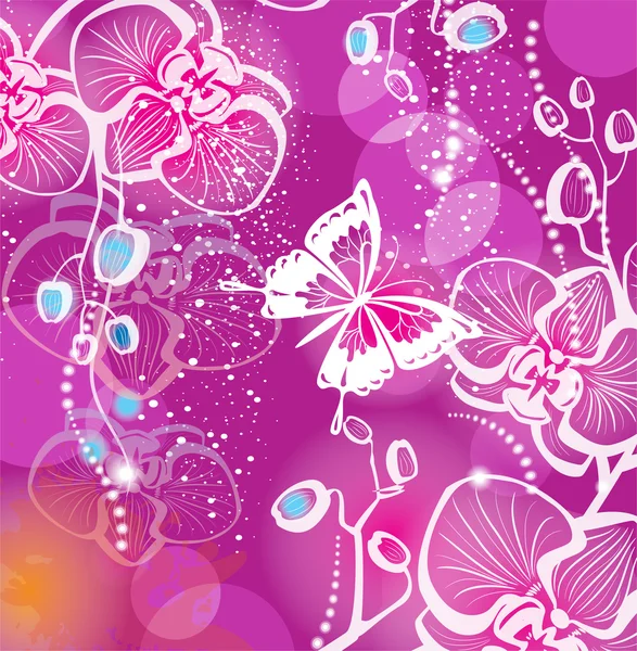 Arrière-plan avec des fleurs orchidée et papillon — Image vectorielle