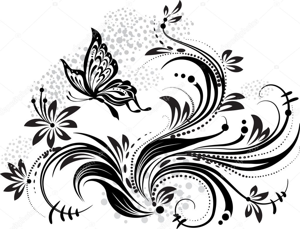 Floral design element and butterfly
