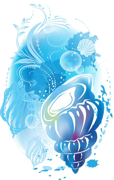 Abstract illustration with a seashell — стоковый вектор