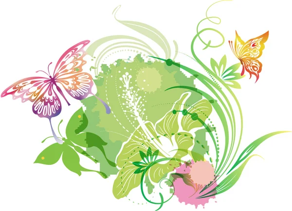 ? bstract ilustrace s motýly a ibišek květ — Stockový vektor
