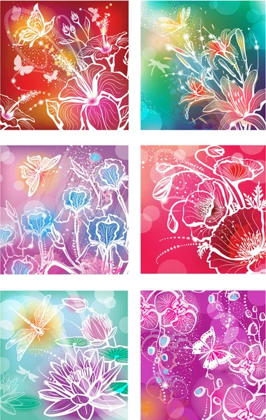 Reihe von Illustrationen mit Blumen — Stockvektor