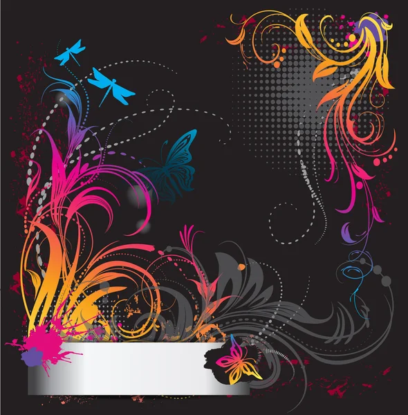 Кордон з квітковим орнаментом з метеликом — стоковий вектор