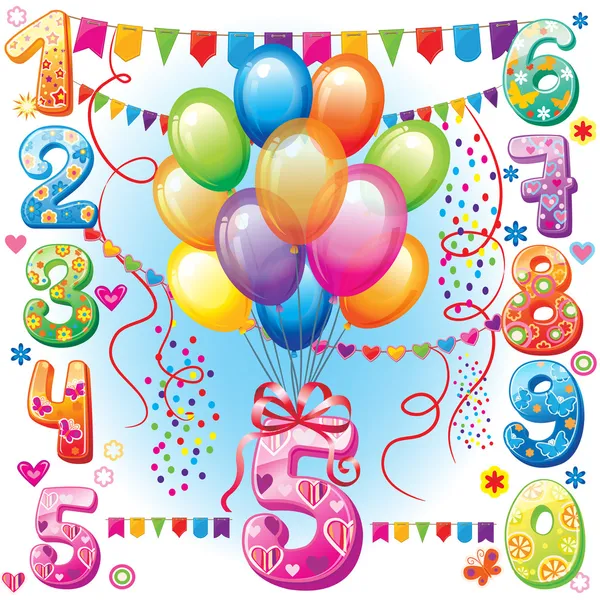 祝你生日快乐的气球和数字 — 图库矢量图片