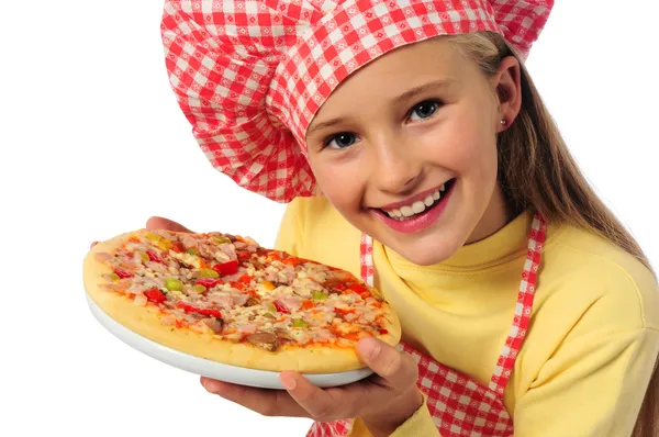 Little girl with pizza — Stock Photo, Image