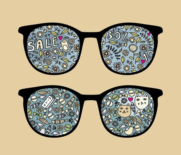 Ретро солнцезащитные очки с птицами и отражением в продаже . — стоковый вектор